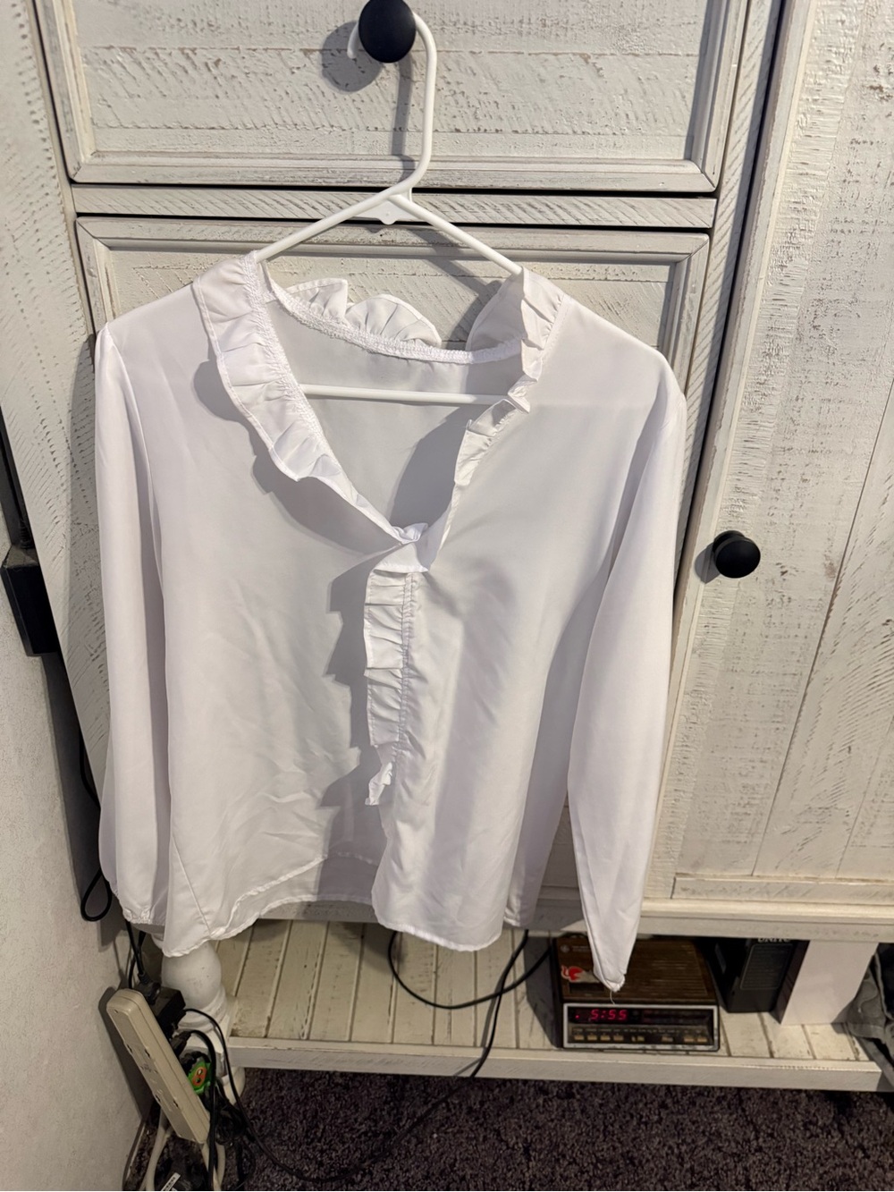 Women’s White Ruffle V-Neck Blouse